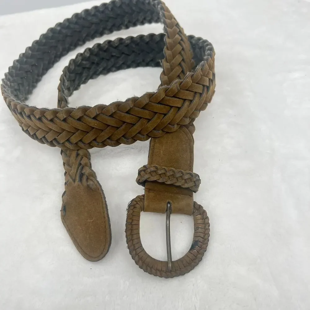 Unbranded Nubuck Braided Belt Wrapped Buckle Soft Brown 2X  Cowgirl Gorpcore